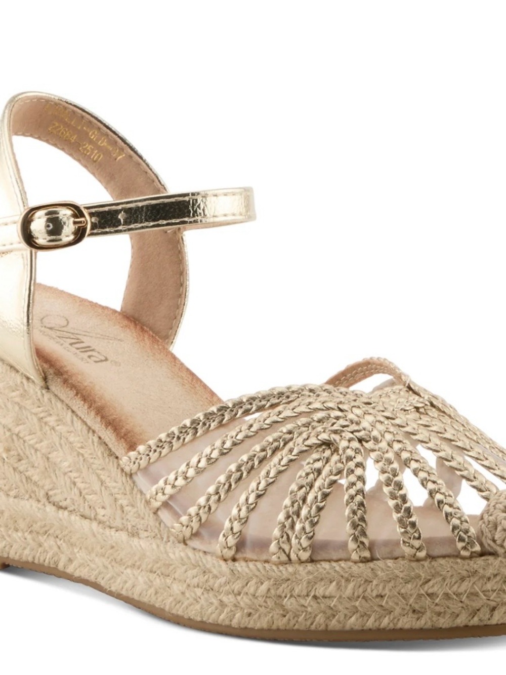 Gold Espadrille Wedge Sandals with Ankle Strap